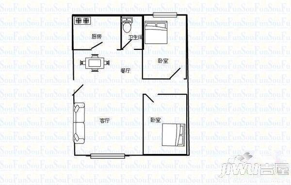 欣德小区2室2厅1卫86㎡户型图