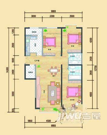 华阳名居3室2厅2卫户型图