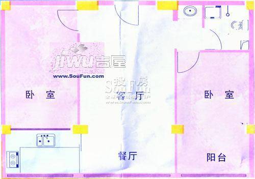 林家佳苑1室2厅1卫46.2㎡户型图