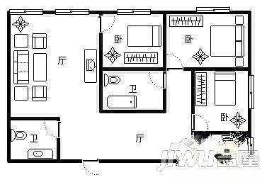 酒钢雁儿湾住宅小区2室2厅2卫106㎡户型图