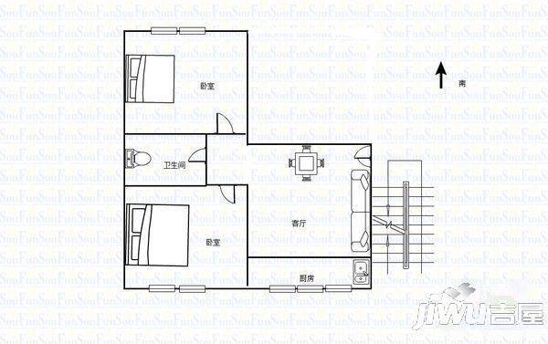 林家庄铁路小区2室2厅1卫户型图