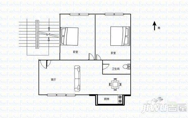 林家庄铁路小区2室2厅1卫户型图