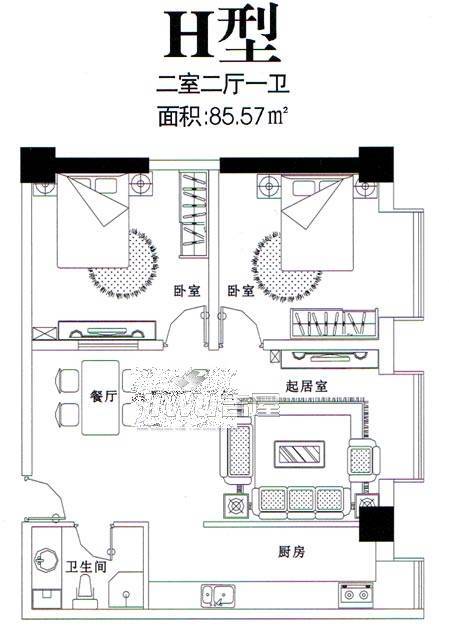 康桥国际3室2厅2卫128.4㎡户型图