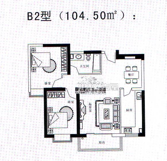 康桥国际3室2厅2卫128.4㎡户型图