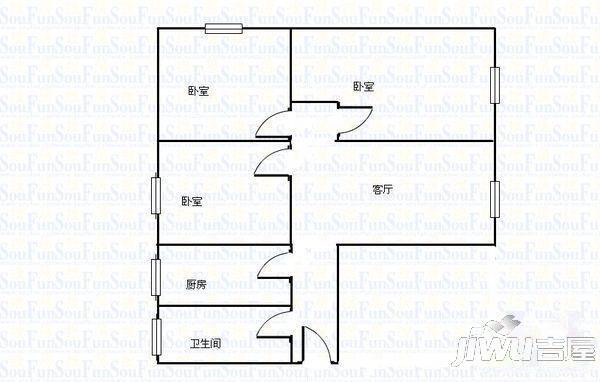 金利花园3室2厅1卫104㎡户型图