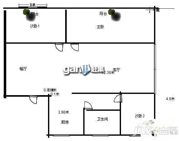 佳裕小区3室2厅1卫112㎡户型图