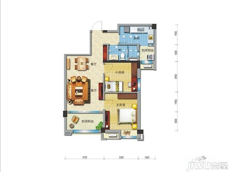 碧桂园城市花园2室2厅1卫93㎡户型图