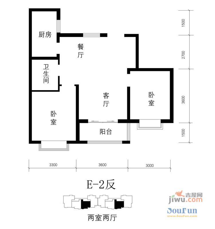 北郡B区1室1厅1卫43.6㎡户型图