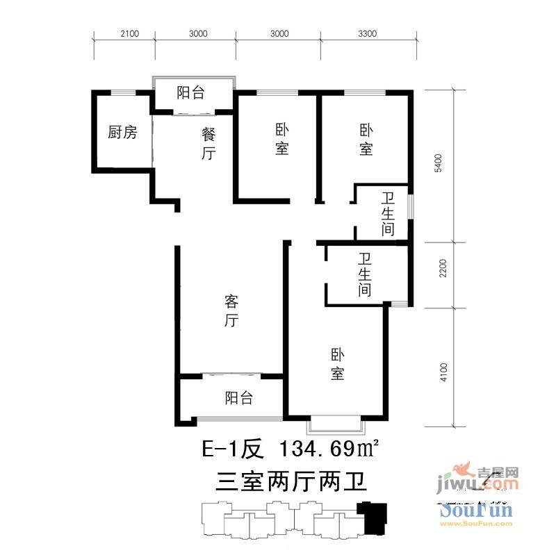 北郡B区1室1厅1卫43.6㎡户型图