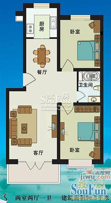 上水园3室2厅2卫119㎡户型图