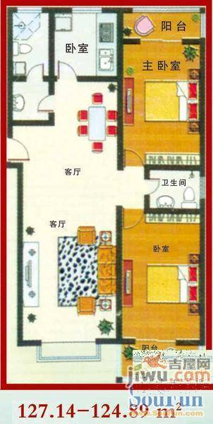 中润怡园2室1厅1卫108㎡户型图