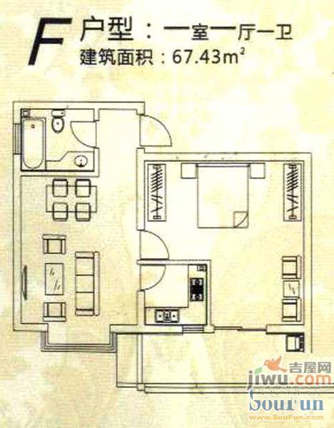 尹泰花园三期1室1厅1卫67.4㎡户型图