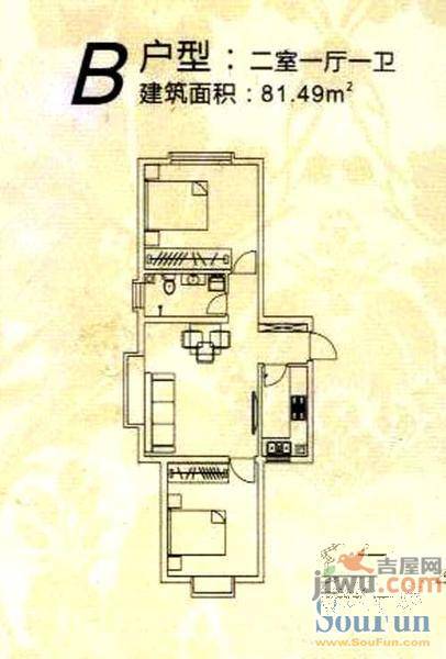 尹泰花园三期2室1厅1卫81.5㎡户型图