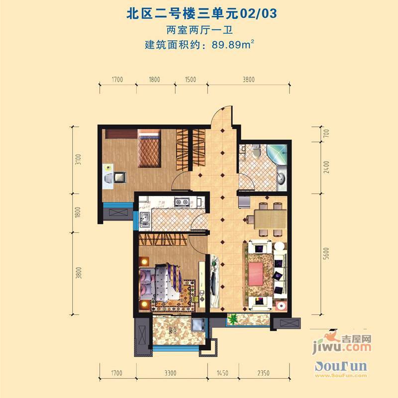 风尚水郡3室2厅2卫117.2㎡户型图