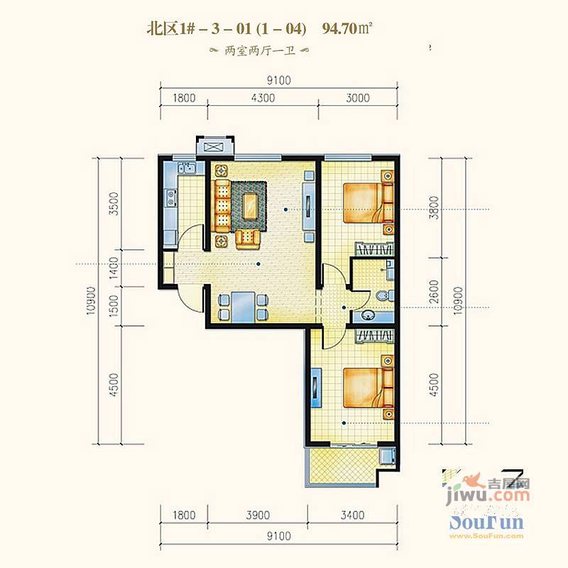 风尚水郡3室2厅2卫117.2㎡户型图