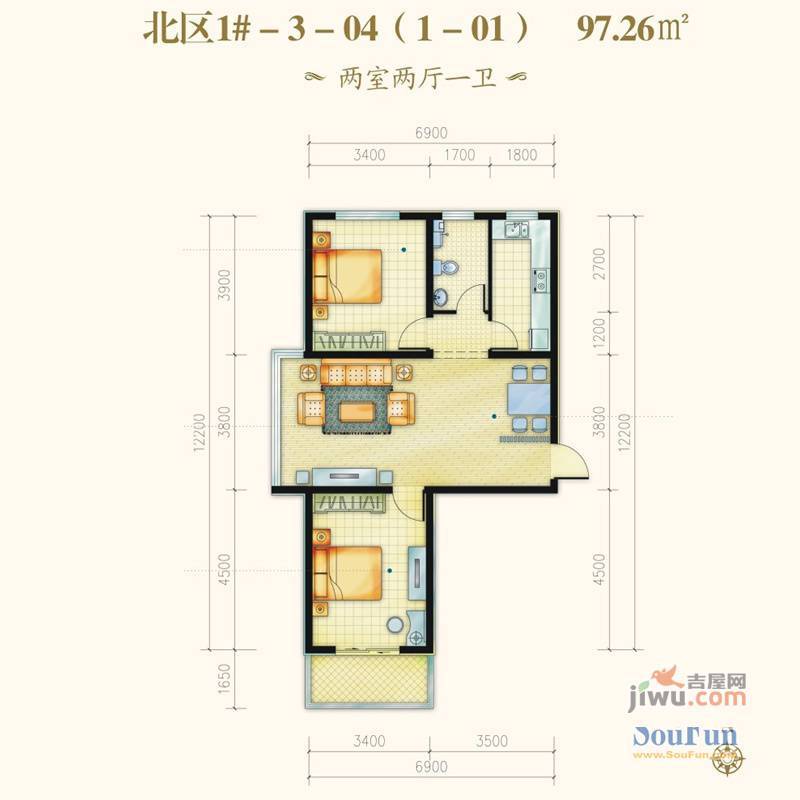 风尚水郡3室2厅2卫117.2㎡户型图