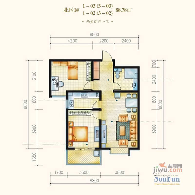 风尚水郡3室2厅2卫117.2㎡户型图