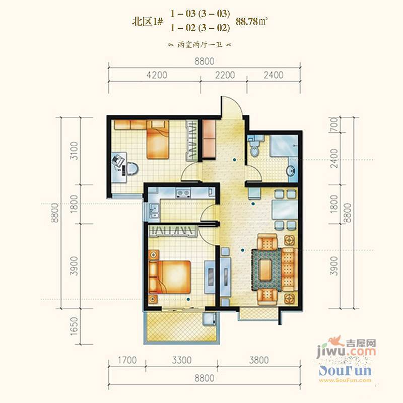 风尚水郡3室2厅2卫117.2㎡户型图