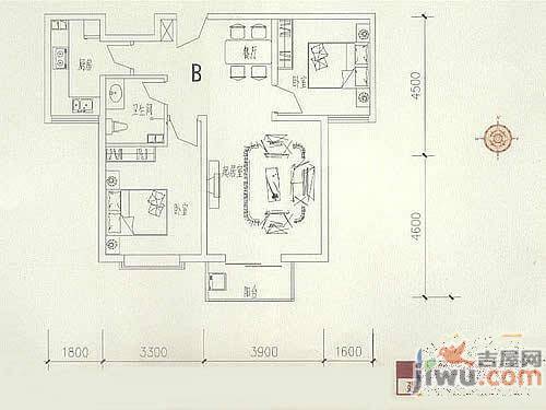 卓达亿嘉盛世春天2室2厅1卫90㎡户型图