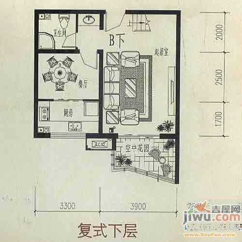 卓达亿嘉盛世春天1室1厅1卫59.5㎡户型图