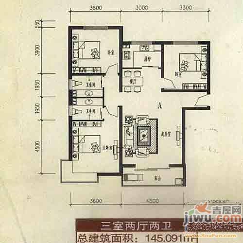 卓达亿嘉盛世春天1室1厅1卫59.5㎡户型图