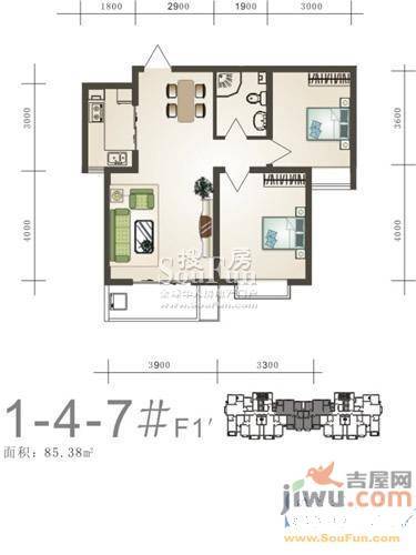 金域蓝湾2室2厅0卫85.4㎡户型图