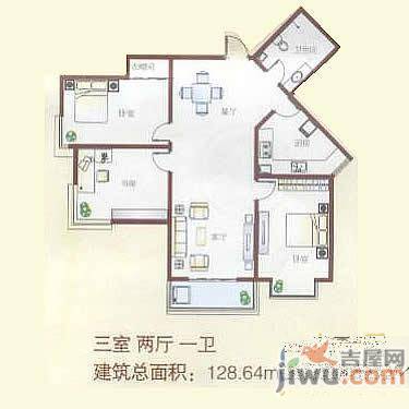 顺美华庭2室2厅1卫91.2㎡户型图