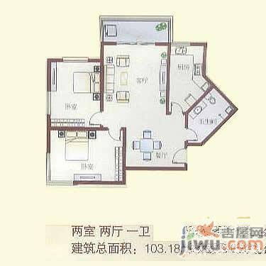 顺美华庭2室2厅1卫91.2㎡户型图