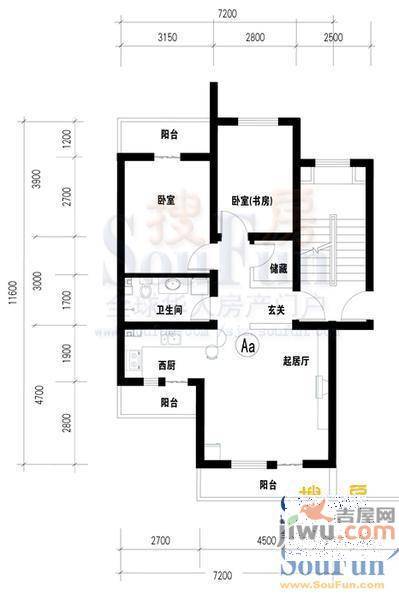 观澜逸品2室1厅1卫72.8㎡户型图