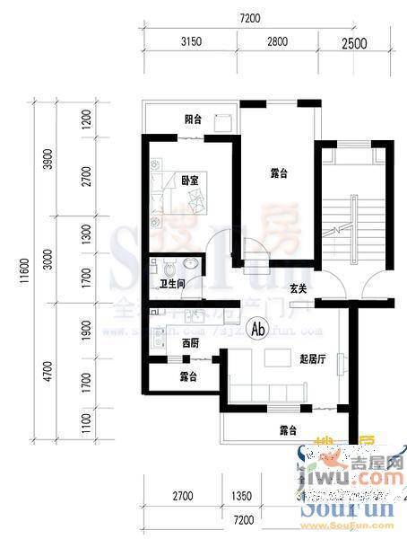 观澜逸品2室1厅1卫72.8㎡户型图