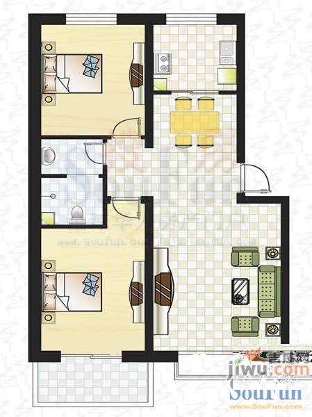 杰岛名城3室1厅1卫128㎡户型图