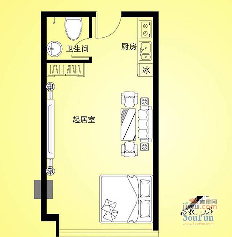 汇特虹1室1厅1卫48.4㎡户型图