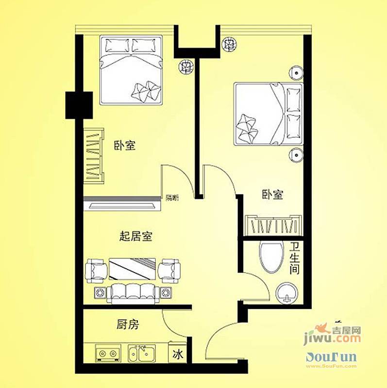 汇特虹2室1厅1卫66㎡户型图