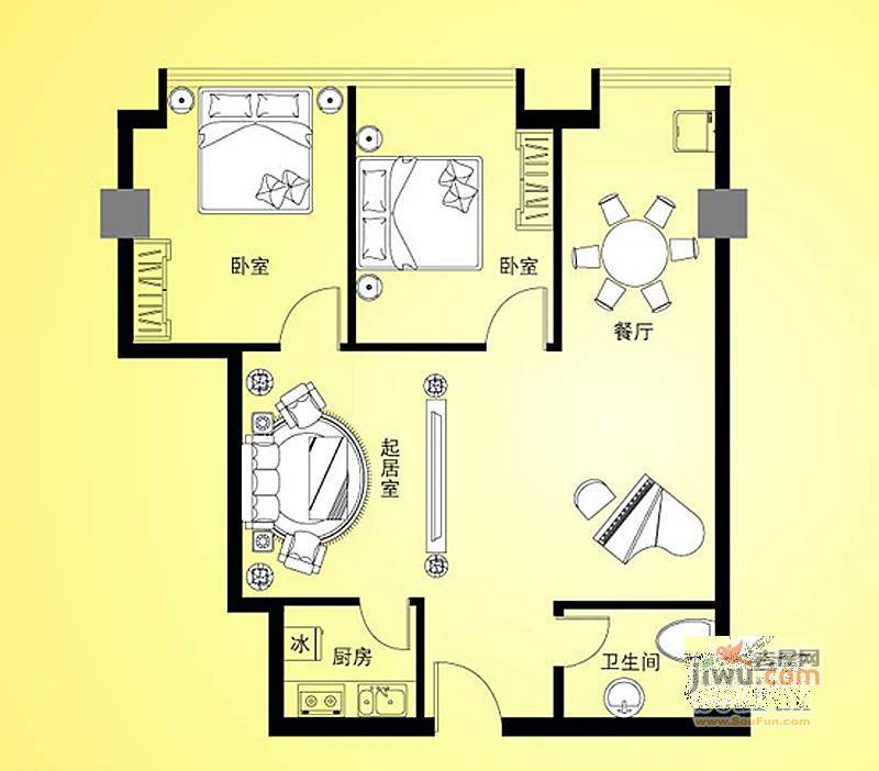 汇特虹2室2厅1卫93.9㎡户型图