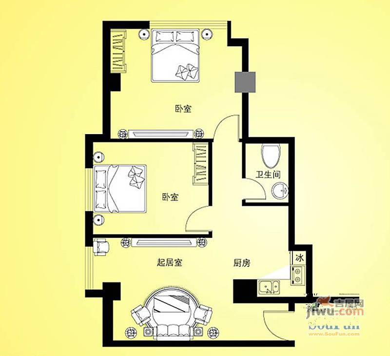 汇特虹2室1厅1卫84.5㎡户型图