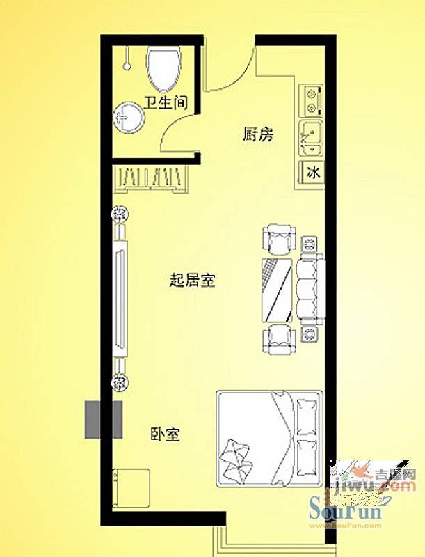 汇特虹1室1厅1卫52.8㎡户型图