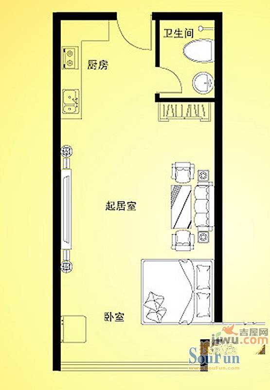 汇特虹1室1厅1卫54.3㎡户型图