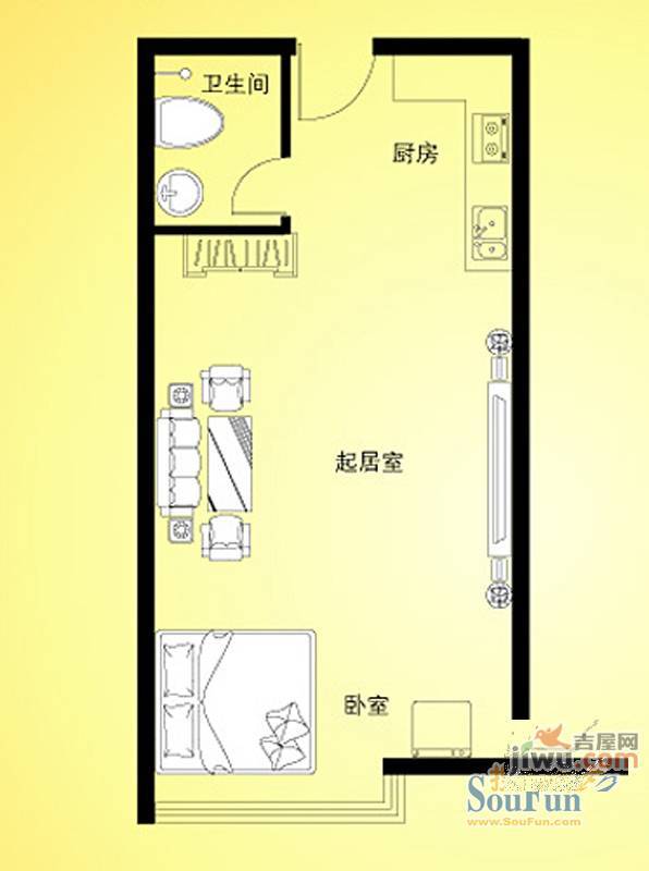 汇特虹1室1厅1卫57.9㎡户型图