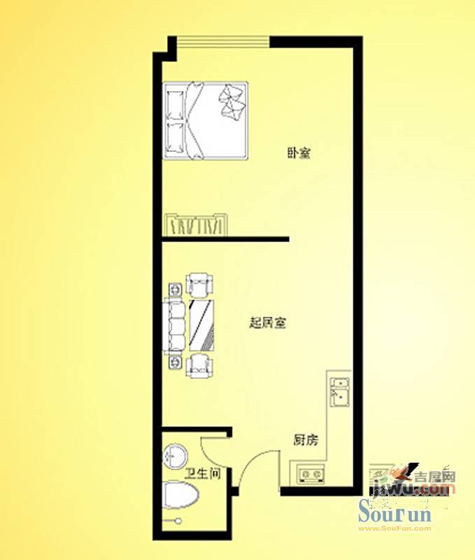 汇特虹1室1厅1卫66.8㎡户型图