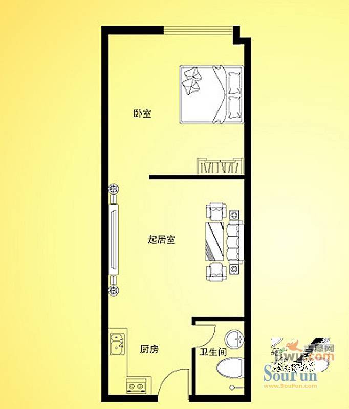 汇特虹1室1厅1卫68.6㎡户型图