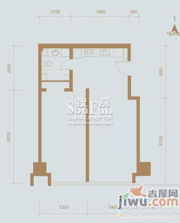 官鲤1室1厅1卫75.5㎡户型图