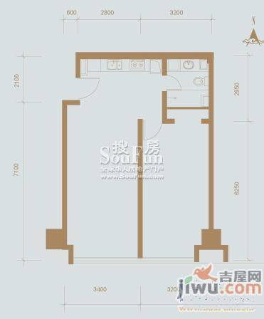 官鲤1室1厅1卫75.5㎡户型图