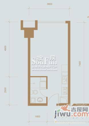 官鲤1室1厅1卫75.5㎡户型图