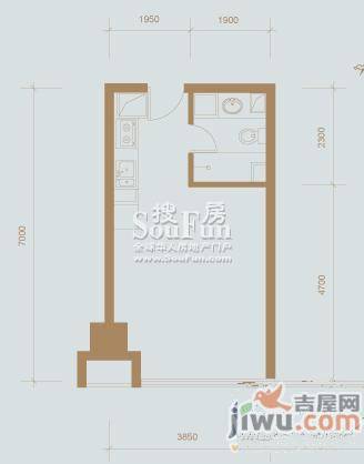 官鲤1室1厅1卫75.5㎡户型图