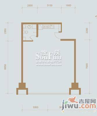 官鲤1室1厅1卫75.5㎡户型图