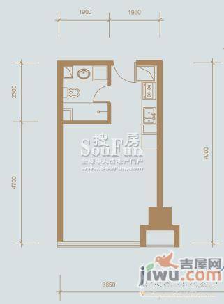 官鲤1室1厅1卫75.5㎡户型图