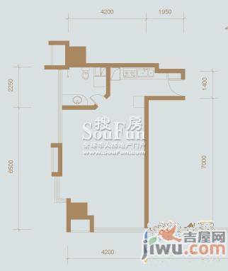 官鲤1室1厅1卫75.5㎡户型图