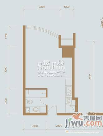 官鲤1室1厅1卫75.5㎡户型图