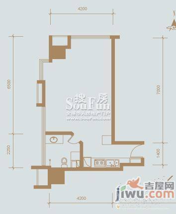 官鲤1室1厅1卫75.5㎡户型图