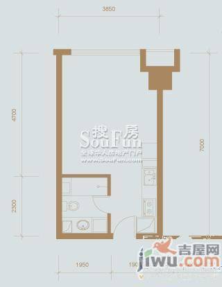 官鲤1室1厅1卫75.5㎡户型图